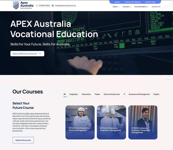 APEX Australia platform course page redesign