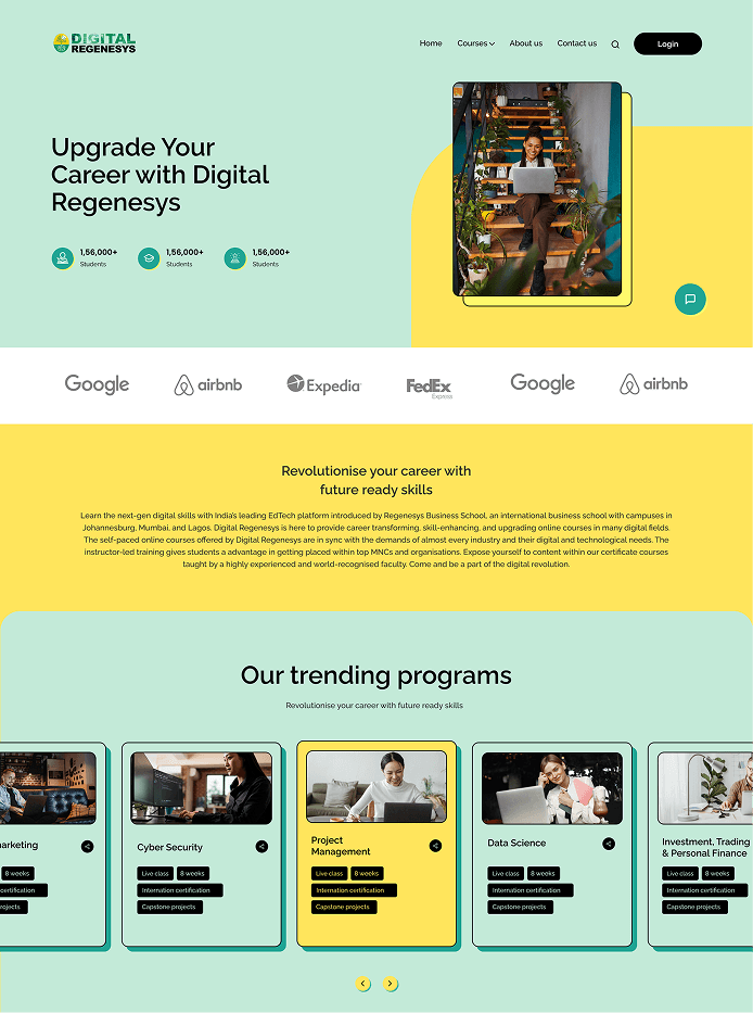 Digital Regenesys responsive learning page design